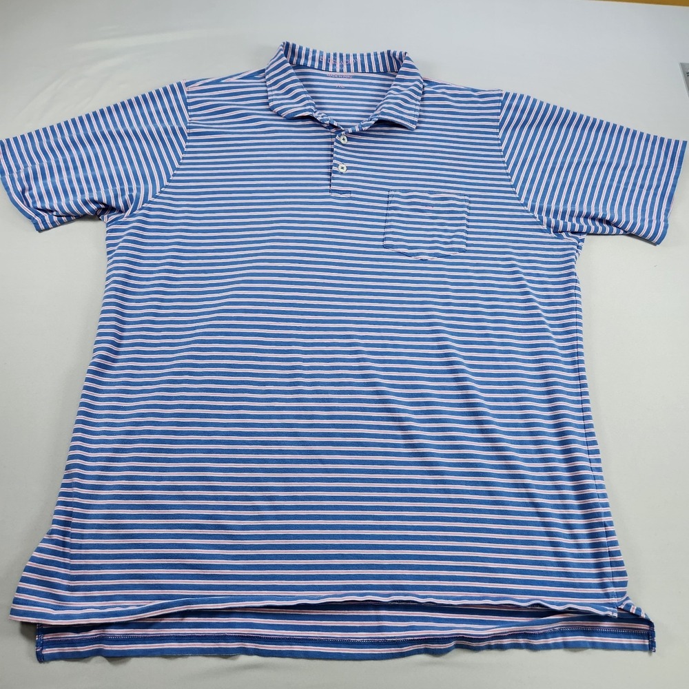 B Draddy Polo Shirt Mens XL Blue Striped Performance Golf Pocket  Compass Logo